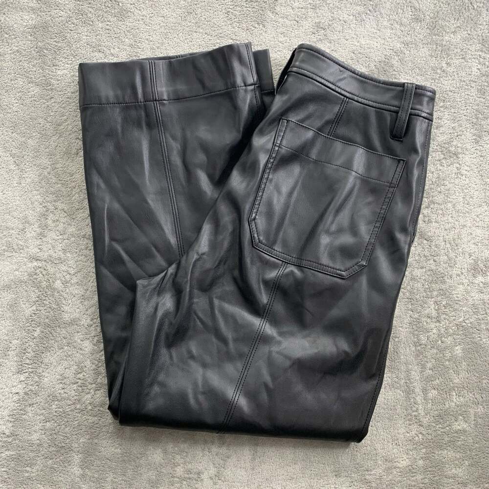 Madewell Emmett Wide-Leg Crop Pants Womens 28 Black Vegan Leather Casual Boho